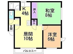 光ハイツ 2LDKの間取図画像