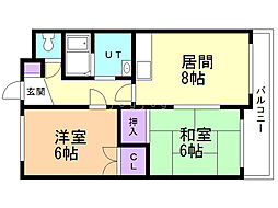 コンツェルト西宮の沢 2DKの間取図画像