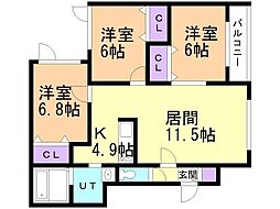 札幌市西区西野一条7丁目アパート 3LDKの間取図画像