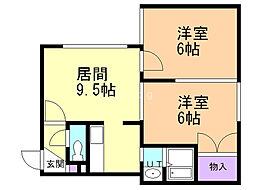 ビッグバーンズマンション八軒2 2DKの間取図画像