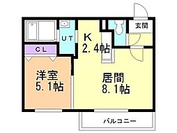 エアフォルクテイネ 1LDKの間取図画像
