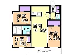 札幌市西区発寒十一条3丁目マンション 3LDKの間取図画像