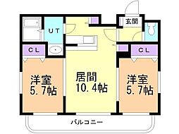 マンションむらかみ5 2LDKの間取図画像