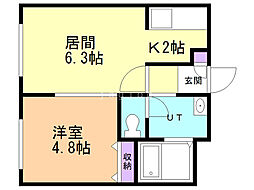 ホワイトリリー発寒8条 1LDKの間取図画像