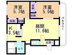 大光10番館 2LDKの間取図画像
