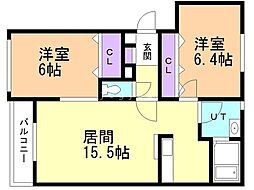 岩崎MS西野4.7 2LDKの間取図画像