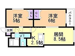 グランイースト真栄 2階2LDKの間取り