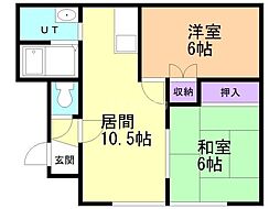 梅美ハイツ 2LDKの間取図画像