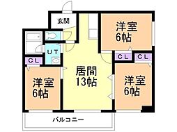 グレイス北野 3LDKの間取図画像