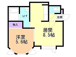 カーメルハウス月寒 1LDKの間取図画像