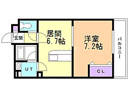 コーポウイニングヒル 1DKの間取図画像