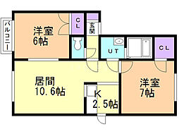 ディライトハイツ川沿 2LDKの間取図画像