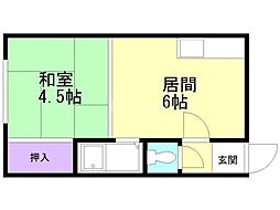 コーポ白樺 1DKの間取図画像