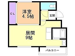 ビレッジハウス福住4 1LDKの間取図画像