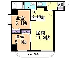 エクセレント弐番館 2LDKの間取図画像