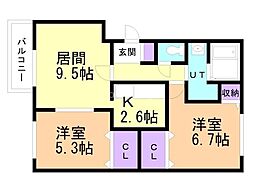 グリーンリーフ村上 2LDKの間取図画像