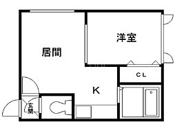 サザンフィールド美園 1DKの間取図画像