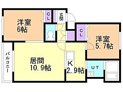 ヴェルシーナ南平岸 2LDKの間取図画像