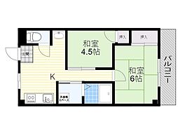 Osaka Metro御堂筋線 江坂駅 徒歩9分の賃貸マンション 4階2Kの間取り