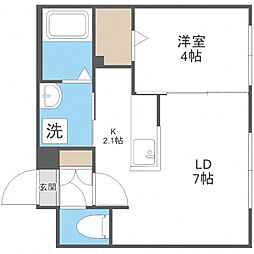 札幌市営南北線 中島公園駅 徒歩15分の賃貸マンション 3階1LDKの間取り