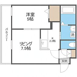 札幌市営東豊線 美園駅 徒歩8分の賃貸マンション 3階1LDKの間取り