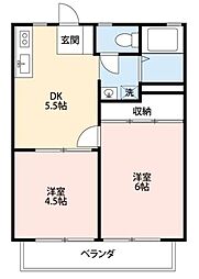 ロイヤルハイツB 2DKの間取図画像