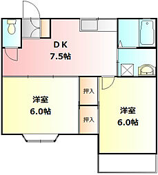 ドゥエルジョイ 2DKの間取図画像
