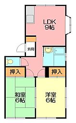 相湘13生沢ハイツ 2DKの間取図画像