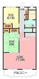 アゼリアコート 2LDKの間取図画像