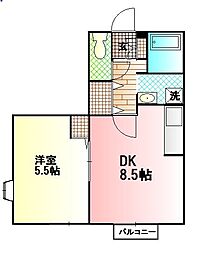 プラシード 1Kの間取図画像