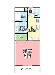 イルコンパーニョ2 1Kの間取図画像