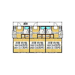 カーサフェリーチェB 1Kの間取図画像