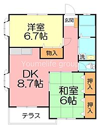 Kハイム壱番館 2DKの間取図画像