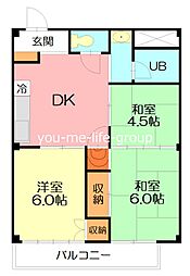 今井ハイツ1 3DKの間取図画像
