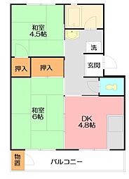 平塚田村 3階2DKの間取り