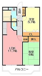 プリメール伊勢原 2LDKの間取図画像