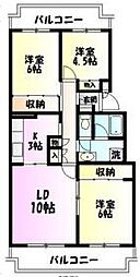 テレパレス伊勢原6号棟 3LDKの間取図画像