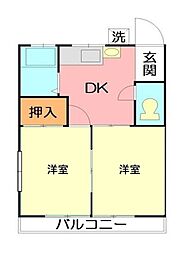 清水ハイツ 2Kの間取図画像