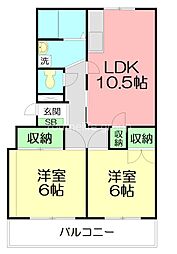 カーサあけぼの 2LDKの間取図画像
