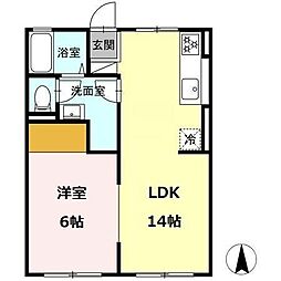 東宮アパートB棟 1LDKの間取図画像