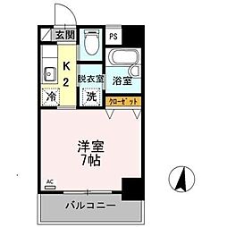 パシフィック佐賀2 1Kの間取図画像
