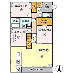 クインス ベル 3LDKの間取図画像