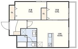 エクセレント北島 2LDKの間取図画像