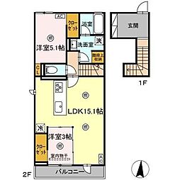 オー・フレアA 2LDKの間取図画像