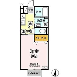 シャルム絆 1Kの間取図画像
