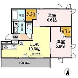 ディアレストコート巨勢 2LDKの間取図画像