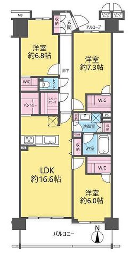 会話をしながらお料理が楽しめる人気の対面式キッチン。各所に収納を設けており荷物が多い方も安心です。