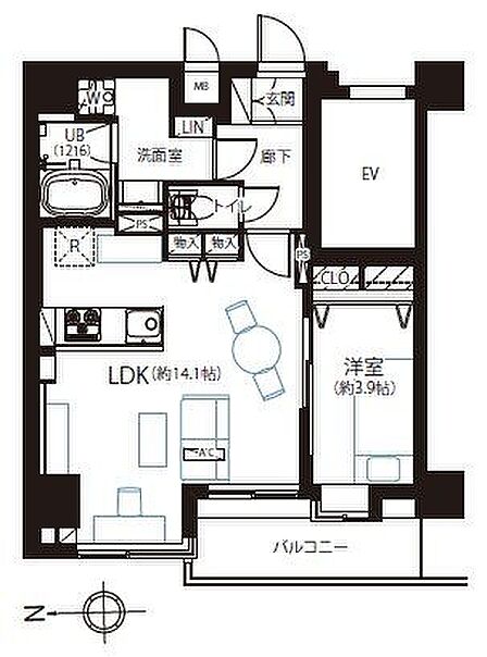 内装リノベーション済の1LDK住戸、11階部分につき眺望良好です