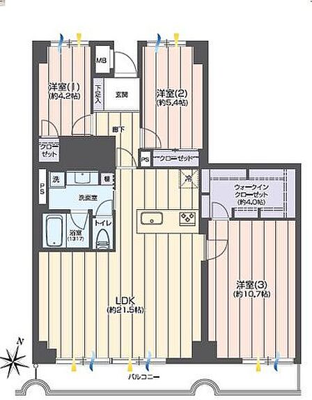 東南向きにつき日当たり良好な3LDK住戸。内装リフォーム済で室内お綺麗です。