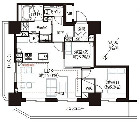 角部屋につき明るく風通しの良い室内。各所に収納を設けており荷物が多い方も安心です。